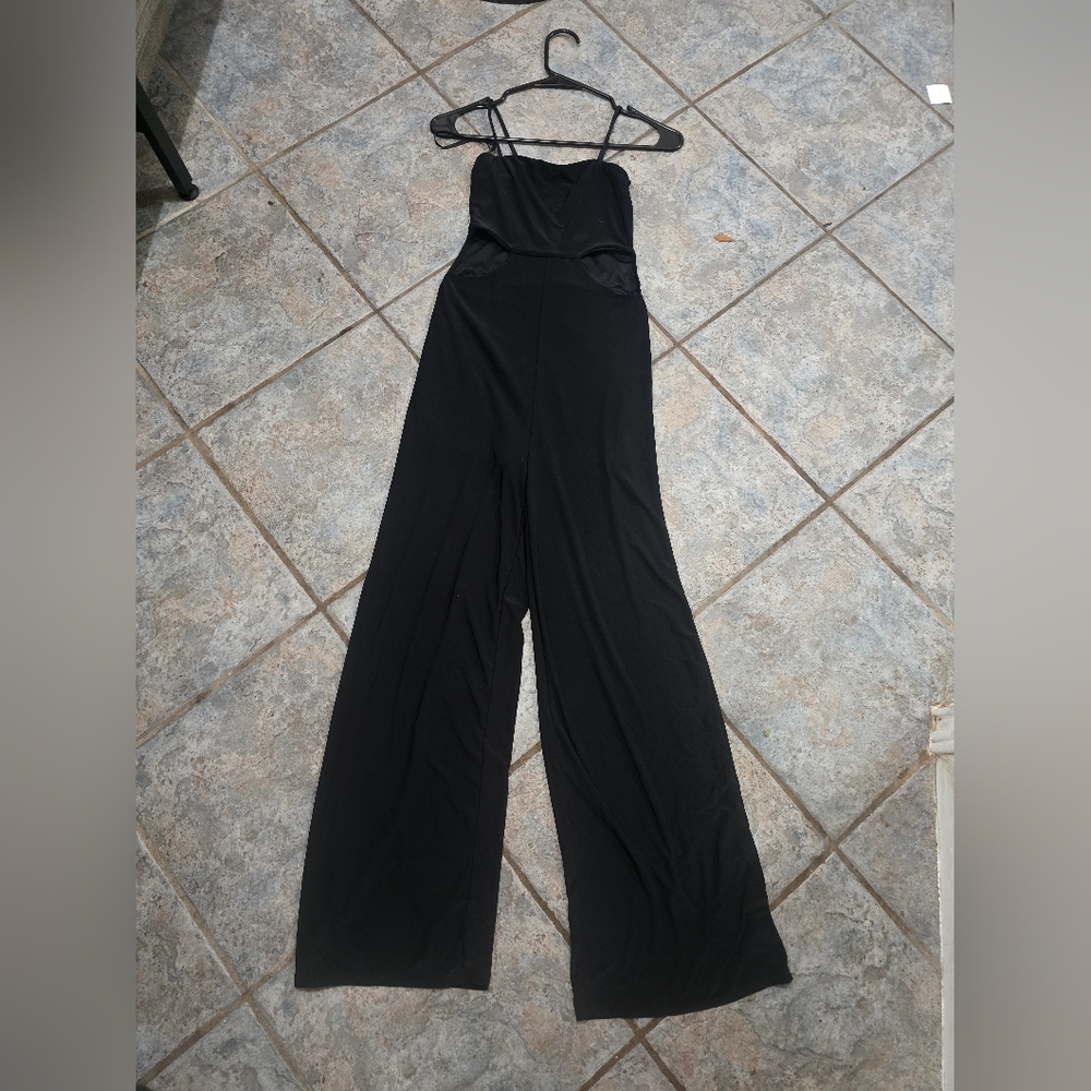 Black Wide-Leg Spaghetti-Strap Jumpsuit